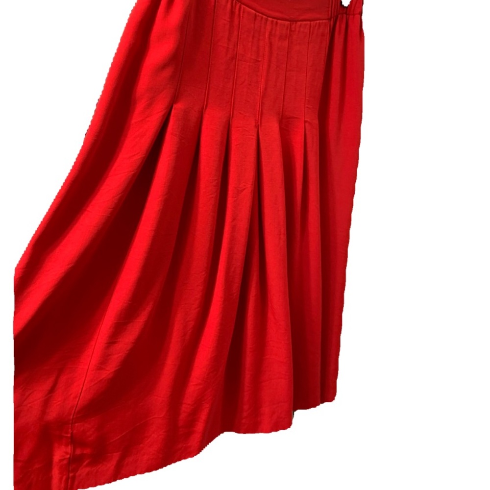 Vintage Pleated Stretchy Waist Midi Skirt - Christmas RED - 16W - Fits l4